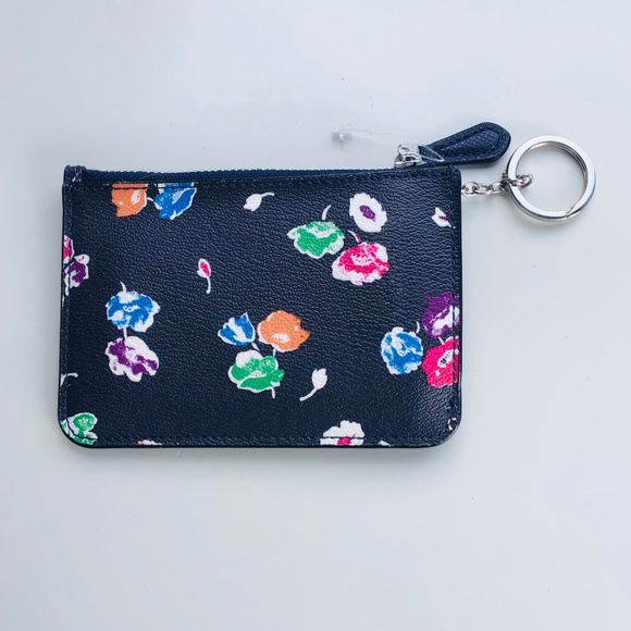 COACH card and key wallet, black leather with floral pattern - NWOT - Picture 2 of 6